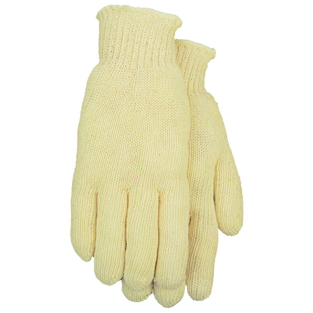 Expert Gardener Men's Large 12-Pack Polyester/Acrylic String Knit Glove in beige, featuring a pair of ambidextrous, reversible gloves with ribbed cuffs and breathable string knit fabric, suitable for everyday gardening and general outdoor work.