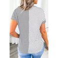 thumbnail image 4 of Camiseta de mujer de manga corta con patrón de tiras y cuello redondo, Top cómodo para viajes de verano, 4 of 4