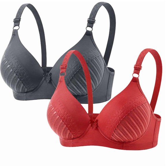 Gytharion 2PC Women's Push Up Bras Solid Color Adjustable Straps Padded Bras Supportive Everyday Underwire Bras