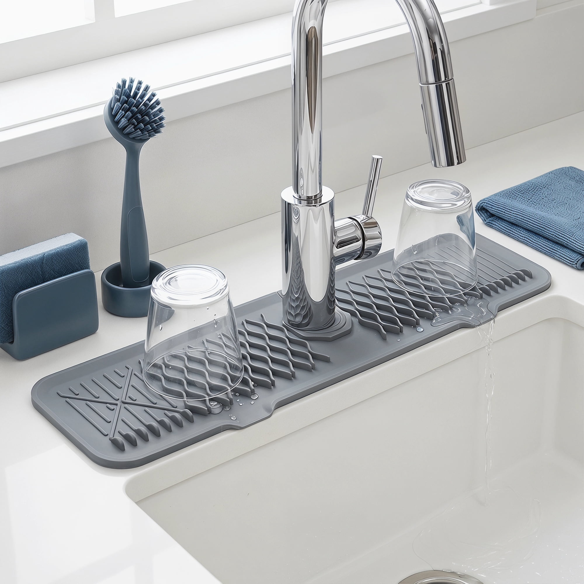 Unique Bargains Faucet Mat for Kitchen Sink Splash Guard Sink Area Mat Gray