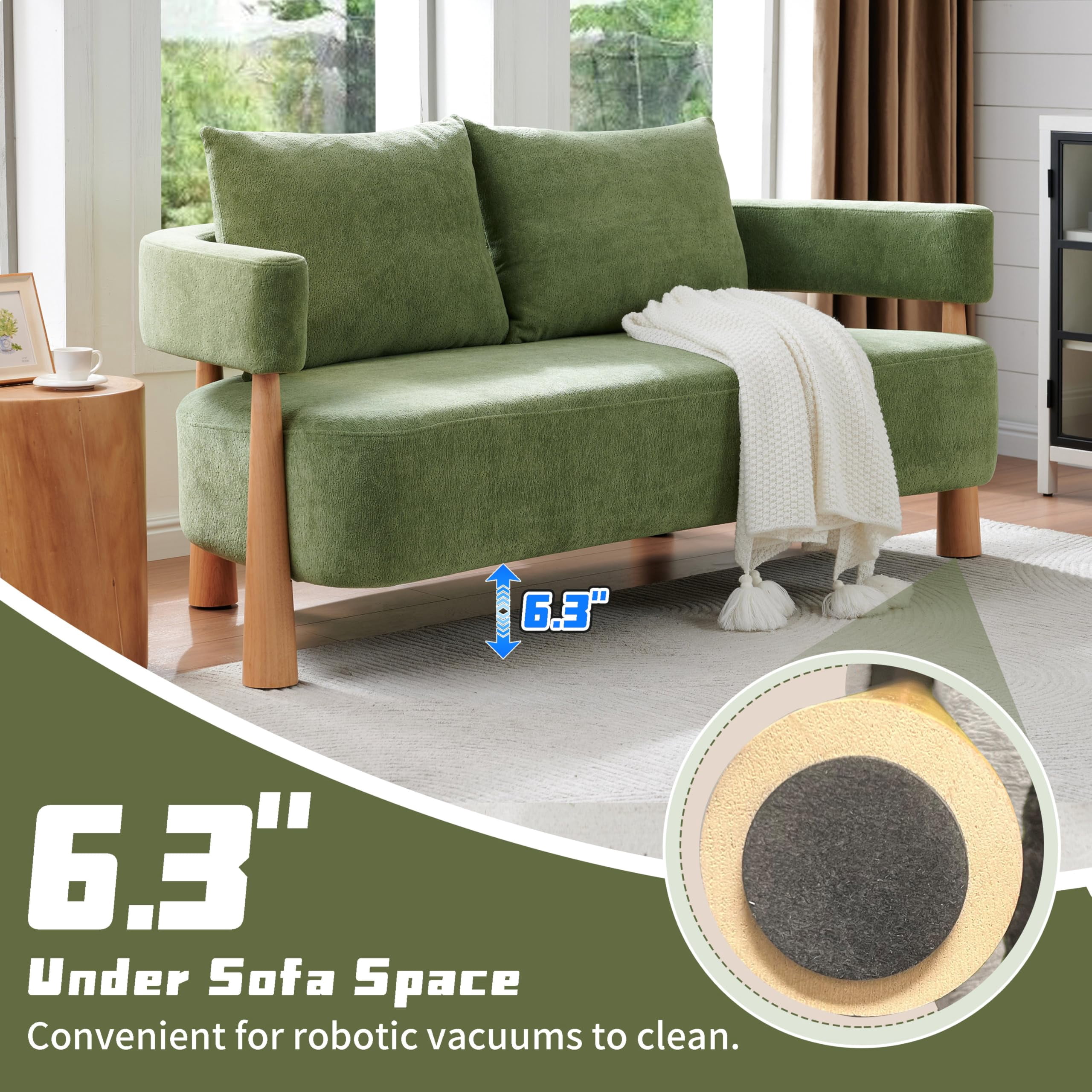 Loveseat Sofa with High-Resilience Cushions, Ergonomic Design with Arched Arms, Sturdy Hardwood Legs, Soft Velvet Upholstery, Includes Floor Protection Pads, Easy Assembly, Green