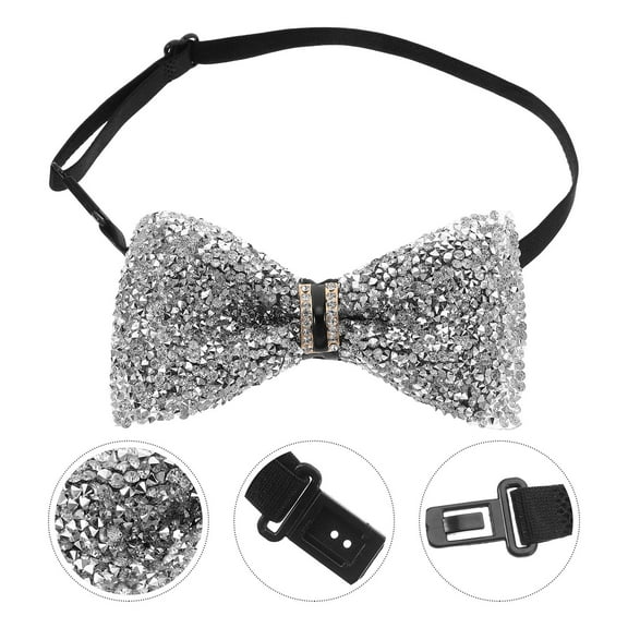 AURARMLET Set of 2 Crystal Bow Ties with Sparkling Rhinestones, Pre-Tied and Adjustable for Parties &