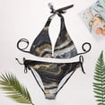 thumbnail image 4 of Marble Pattern Black Gold 2 Piece Set Swimwear Adjustable Bikini Summer Party Beach Triangle Bathing Suit Tie String Thong, 4 of 5