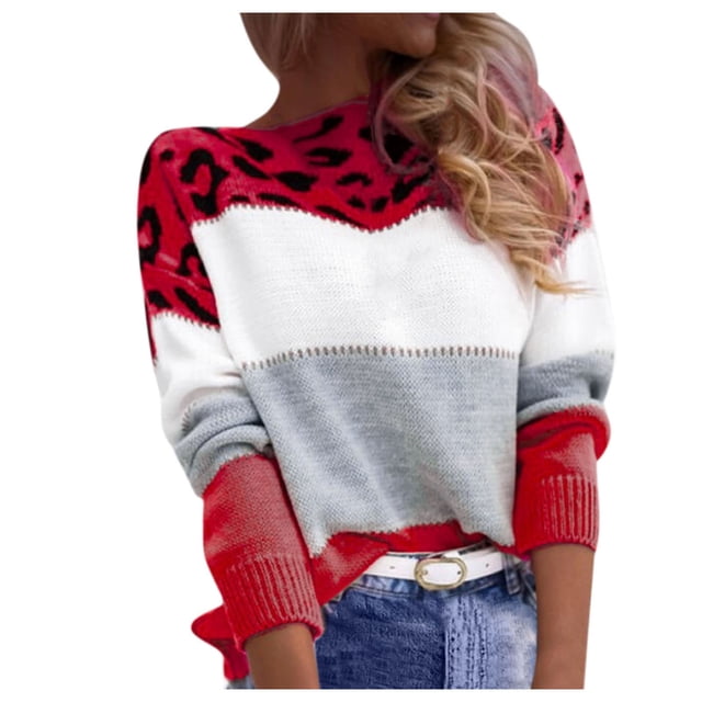 Chandail à Enfiler à Imprimé Léopard pour Femme, Mode Décontractée, Manches Longues, Tricot Ample, Haut pour l'Automne et l'Hiver, Tenue Confortable