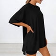 thumbnail image 7 of fheaev Two Piece Sets for Women Crew Neck Short Sleeve Top Drawstring Shorts with Pocket Loose Fit 2 Piece Sleepwear L Black, 7 of 7