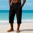 thumbnail image 3 of Betivan Men's Linen Capri Pants Elastic Waist Solid Color Breathable Lightweight Calf Length Loose Fit Beach Vacation Outdoor Daily Trousers, 3 of 9