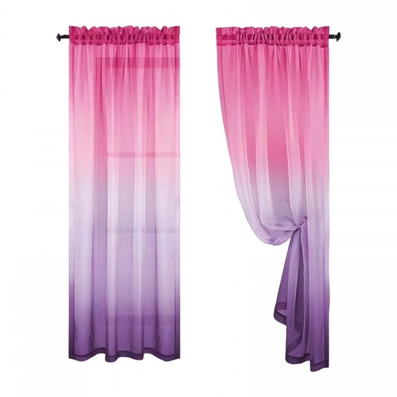AUQ 2026 New 2 Panel Sets Bedroom Curtains 78 Inch Length Sheer Curtain Pink Purple Ombre Curtains Rod Pocket Drapes for Girls Living Room Mermaid Bedroom Nursery Kid Window Decor Curtain Sheers