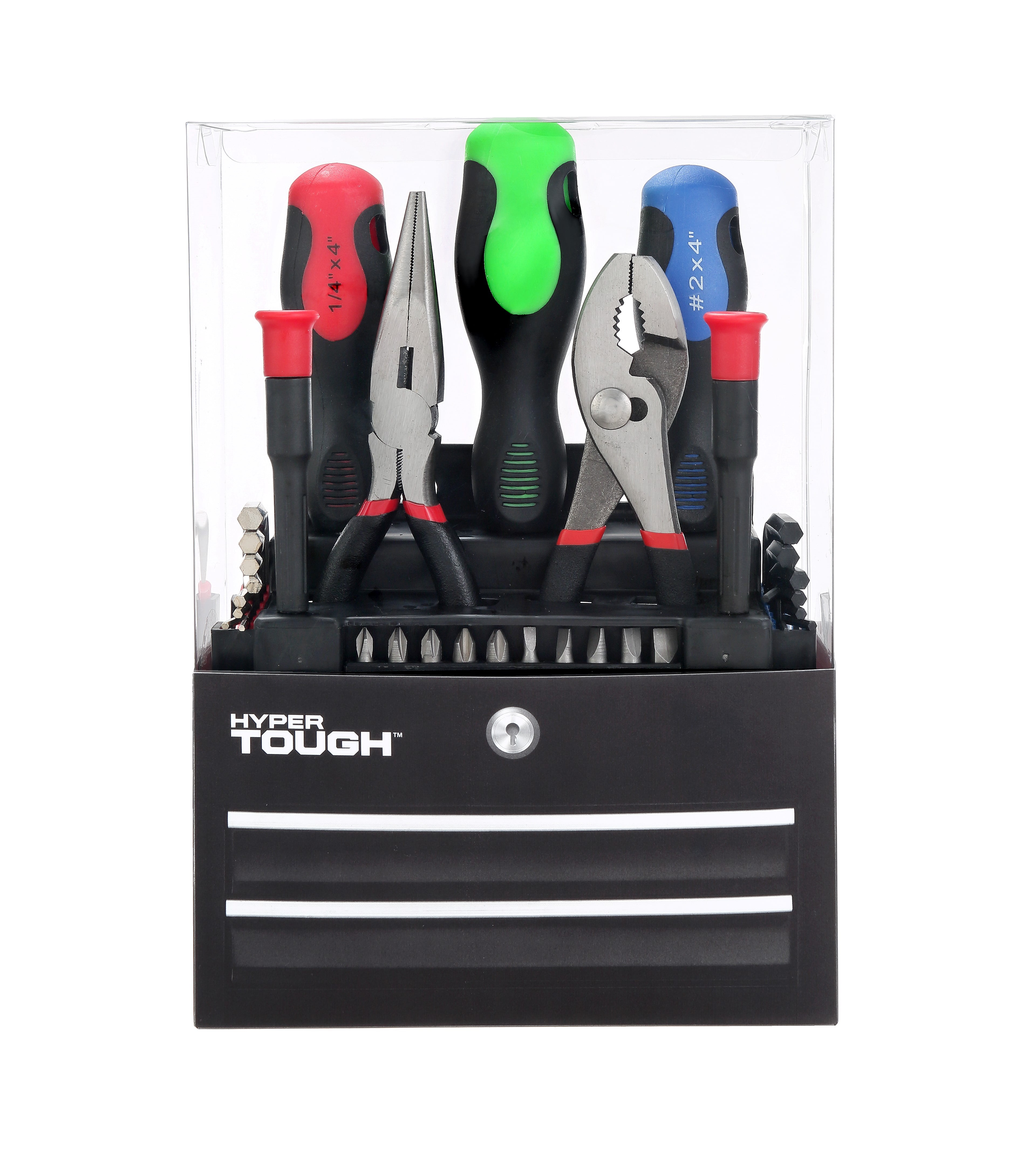 33 Piece Tool set Hyper per Tough 33-Piece Home Gift Set Hyper Tough 33 Piece Home Use Gift Set Includes 1-6 in Long-Nose Plier 1-6 in Slip Joint Plier 1-Bit Driver 2-4 in Screwdrivers Slot 33 Piece Tool set Hyper per Tough 33-Piece Home Gift Set Hyper Tough 33 Piece Home Use Gift Set Includes 1-6 in Long-Nose Plier 1-6 in Slip Joint Plier 1-Bit Driver 2-4 in Screwdrivers Slot