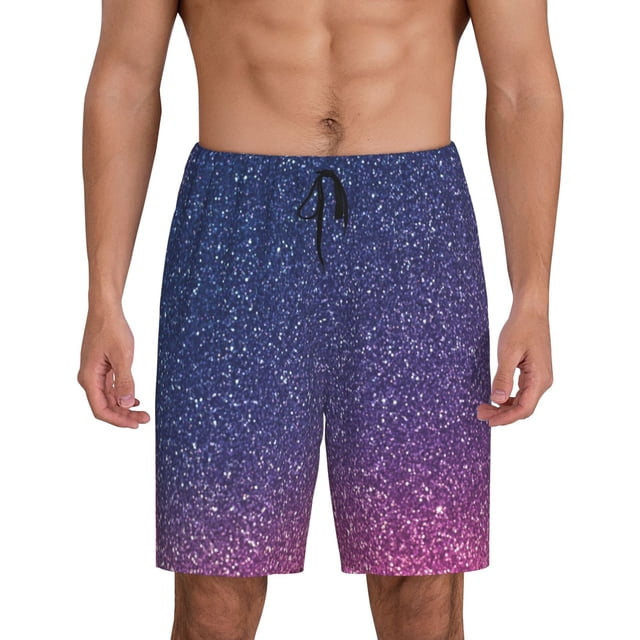 Balery Violet Glitter Pantalones cortos de pijama de punto de algodón para hombre con cinturilla y bolsillos-X-Large