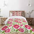 thumbnail image 3 of Ambesonne Poppy Flower Quilted Bedspread Set 2 Pcs, Leaves Petals Romance, Twin Size, Green Pink Cream, 3 of 6
