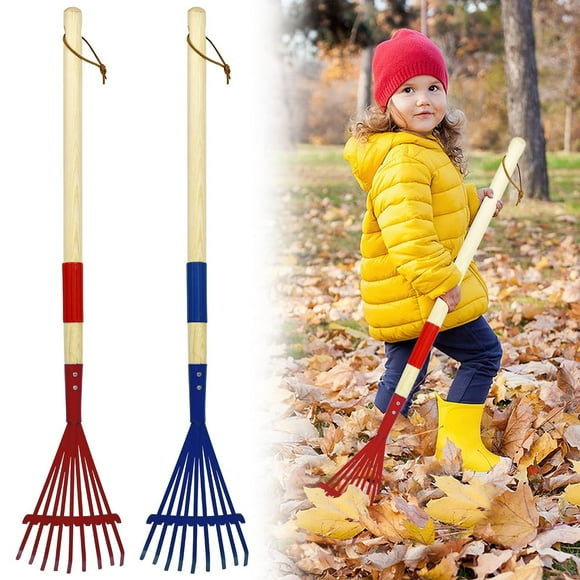 Xuewenshw Garden Rake & Leaf Set Agricultural Tool For Leaf Collection & Hay Raking Wooden Handle 9 Tine Rake For Kids' Play & Household Use 2 Piece Gardening Kit Took Bag