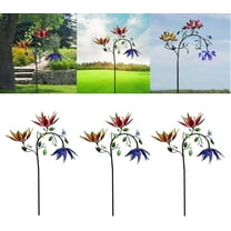 Large Colorful Flower Wind Spinner, Summer Beautiful Spinning Flowers Wind Spinner Decor, Outdoor Multi Colored Flowers Wind Spinner Garden Metal Stake Decoration (3pc)