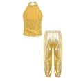 thumbnail image 2 of TiaoBug Kids Girls Hip Hop Jazz Ballet Dance Costume Sequins Halter Sleeveless Dance Crop Top with Metallic Pants Gold 6, 2 of 5