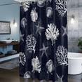 thumbnail image 3 of Seaweed Starfish Shell Shower Curtains for Bathroom, Coral Marine Life Navy Blue Washable Fabric Shower Curtain with Hooks Waterproof Bathroom Decor Sets, 66 x 72 Inches, 3 of 9