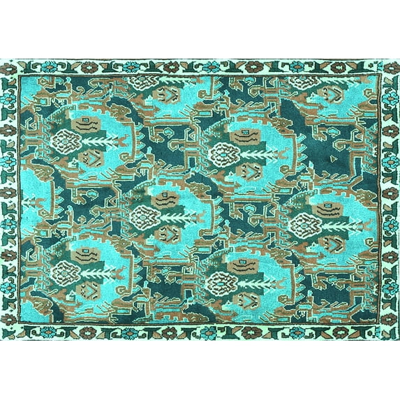 Ahgly Company Machine Washable Indoor Rectangle Animal Turquoise Blue Traditional Area Rugs, 8' x 10'