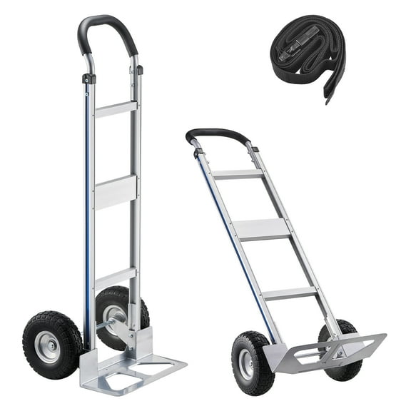 VEVOR Hand Truck, 500 lbs Load Capacity, Heavy-Duty Hand Truck Dolly with Non-Slip Wheels & Handle, Aluminum Alloy Portable Trolley Dolly with Tie-down Strap for Moving Home, Office, Warehouse
