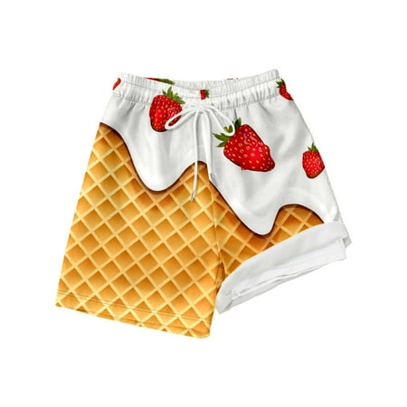 Utlike Boys Summer Shorts For Outdoor Activities Elastic Waist Comfortable Knee Length Playwear For Kids Ice Cream Waffle Or Cone Printed Casual Shorts Size 10 Years-12 Years Z57White