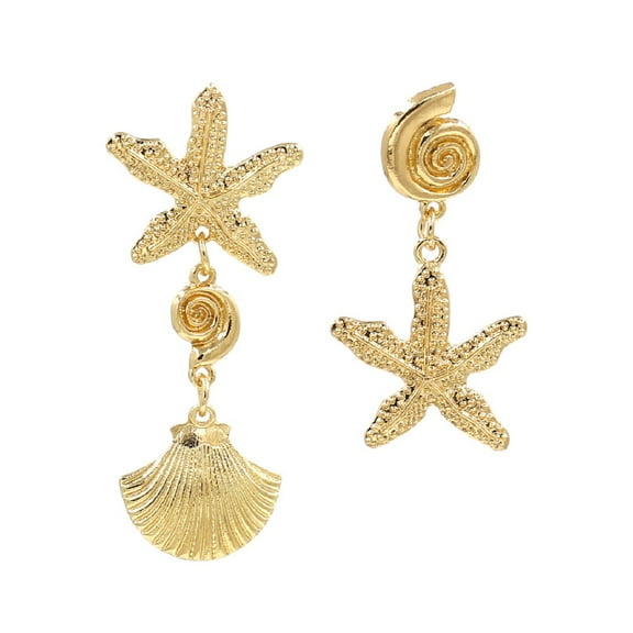 LongcreekX Starfish Statement Earrings for Women, Seashell Earrings, Sea Shell Conch Dangle Earrings Hypoallergenic, Cute Starfish Shell Drop Earrings, Cowrie Shell Earrings Studs