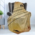 thumbnail image 4 of Birds Soft Flannel Fleece Throw Blanket, Cables and Animals Image on Vintage Paper Style Background Paint Stains Pattern Print, Cozy Plush for Indoor and Outdoor Use, 60" x 80", Mustard, by Ambesonne, 4 of 5