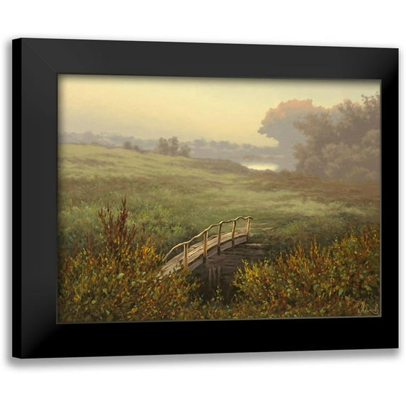 Adamov, Alexey 24x19 Black Modern Framed Museum Art Print Titled - Old Wood Bridge over Stream