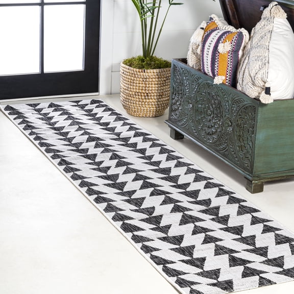 JONATHAN Y SANTA MONICA 2 x 8 Runner Rug, Andratx Tribal Geometric - Ivory/Black, SMB126D-28