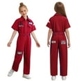 thumbnail image 5 of Doomiva Kids Girls Boys Hallo ween Mechanic Jumpsuit Zip-Front Short Sleeve Coveralls Overalls Hip Hop Street Dance Outfit Red 160, 5 of 6