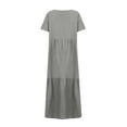thumbnail image 4 of WTOBBY Women's Summer Fashion V-Neck Solid Color Plus Size Loose Long Large Swing Short Sleeve Dress, Flowy and Comfortable for Casual Wear,Light Gray M, 4 of 5