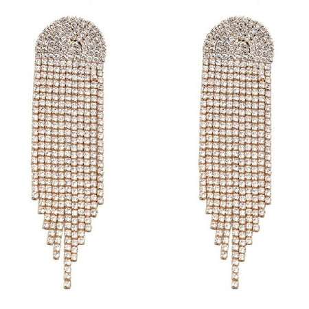 

ELENXS Shiny Rhinestone Crystal Chandelier Tassel Earrings Long Statement Chain Dangle Drop Earrings Jewellery Gift for Women or Girls