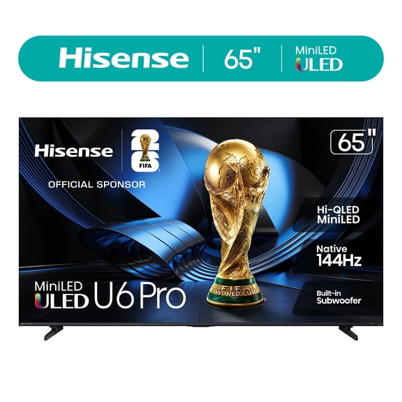Hisense 65" U6 Pro Series Mini-LED 4K UHD HDR Gaming AI Smart VIDAA TV (65U6SV Pro, 2026 New) - Hi - QLED, Native 144Hz, Motion Rate 480, Dolby Vision & Atmos, HDR10 , Built-in Subwoofer