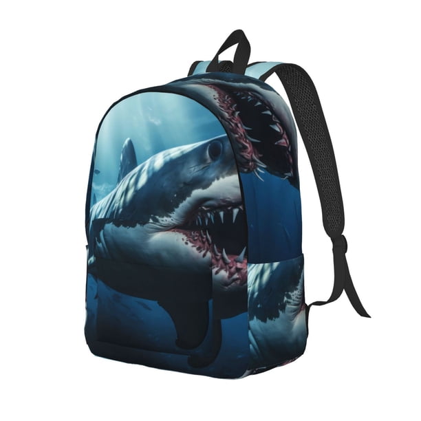 Disketp 3D Realistic Shark Mochila de Lona Estampada, Mochila Escolar de Viaje Ligera para Estudiantes y Portátil-Medium
