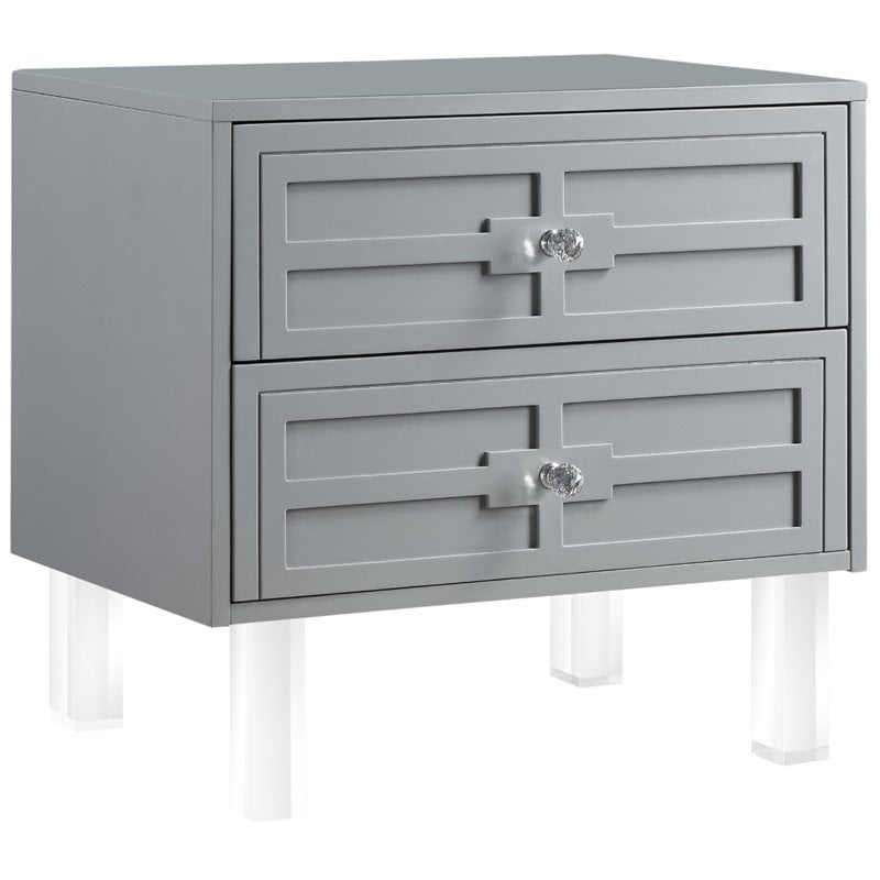 Peyton Light Grey Glossy Modern Nightstand 2 Drawer Lacquer Finish