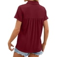 thumbnail image 2 of Hanerdun Women Polo Shirts Pleated Tunic Top Female Solid Casual Blouse Tee Red L, 2 of 5