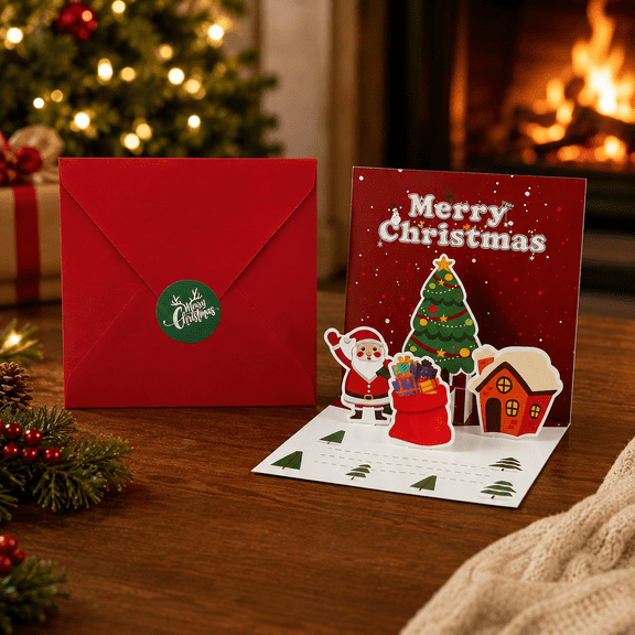 Cmunyle Christmas Greeting Card 3D Fold-Out Die Cut Paper Design For Holiday Greetings Gift Inserts Tabletop Display
