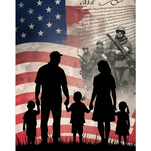 Paint by Numbers Kit for Adults -Family under the Stars and Stripes- on Canvas with Brushes Acrylic Pigment DIY Oil Painting for Home Wall Decor (40x50cm/16x20 inch)-