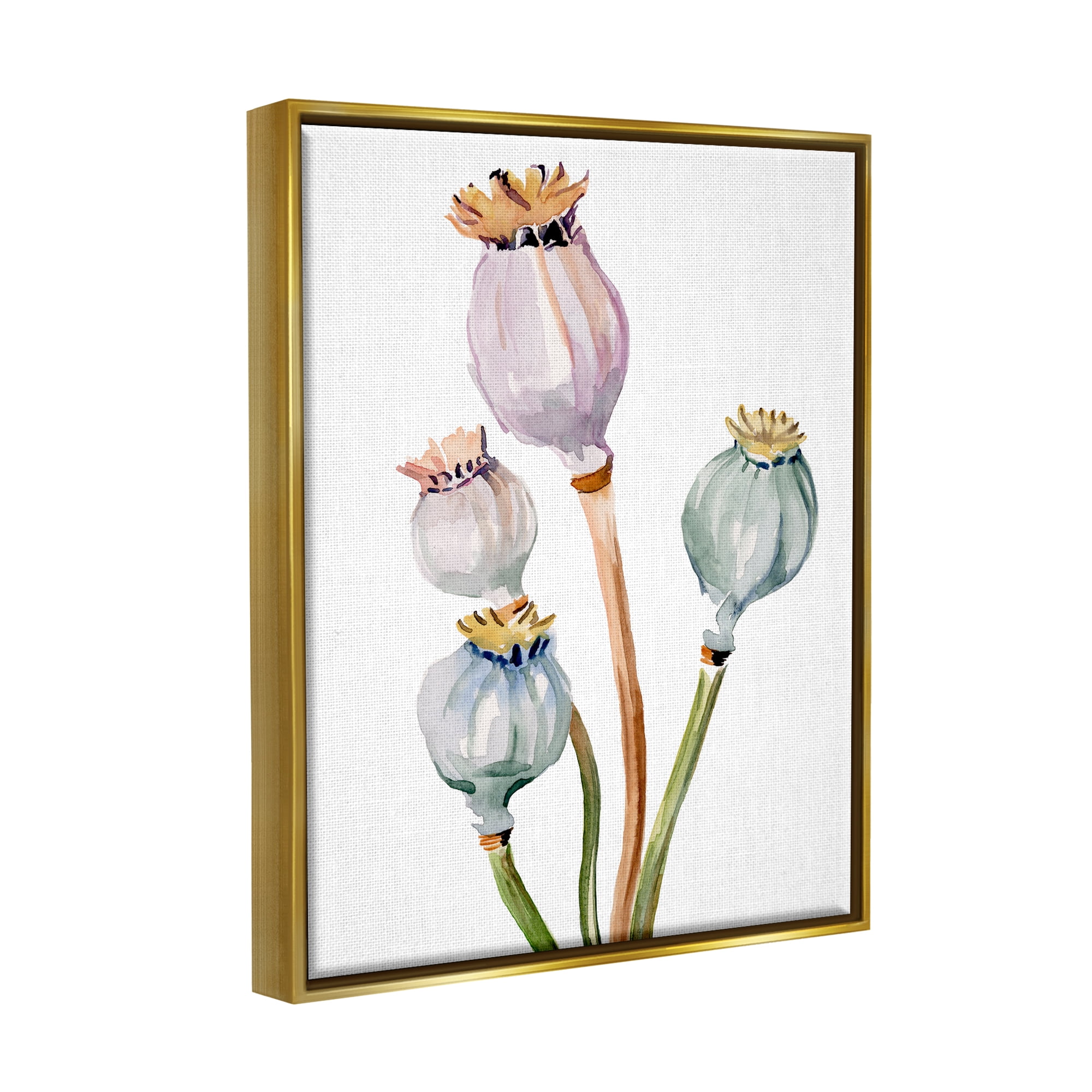 Stupell Industries Pastel Poppy Pods Watercolor Botanical & Floral Painting Gold Floater Framed Art Print Wall Art