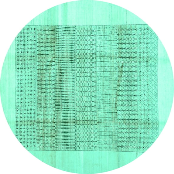 Ahgly Company Machine Washable Indoor Round Solid Turquoise Blue Modern Area Rugs, 7' Round