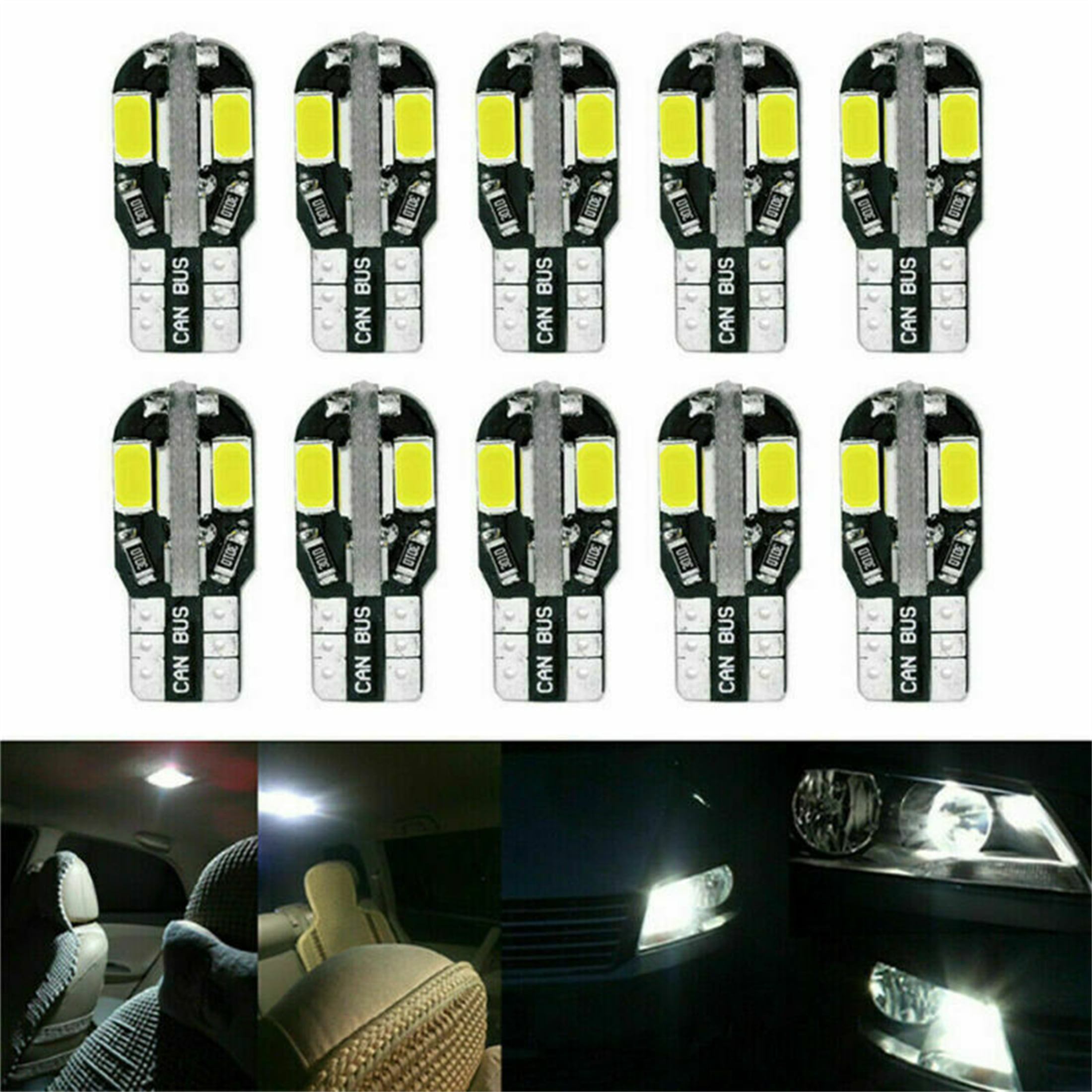 4 Pack T10 501 W5W Car LED Bulbs,3030 SMD 8 LED With Canbus Universal Car LED Interior Lights Parking Light Reserve Light Side Light License Plate Light 12-24V-Amber