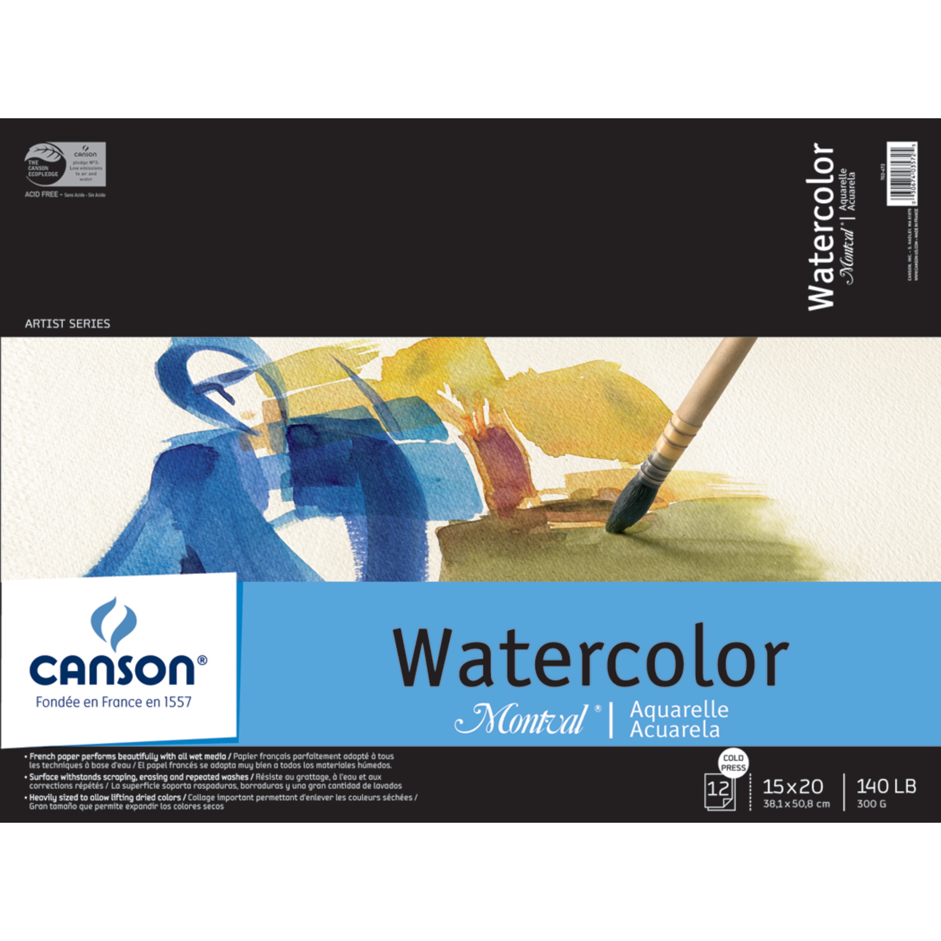 12 Sheets 10 x 15 Inch 140 Pound 10X15 Cold Press Acid Free French Paper CANSON Artist Series Montval Watercolor Pad Fold Over