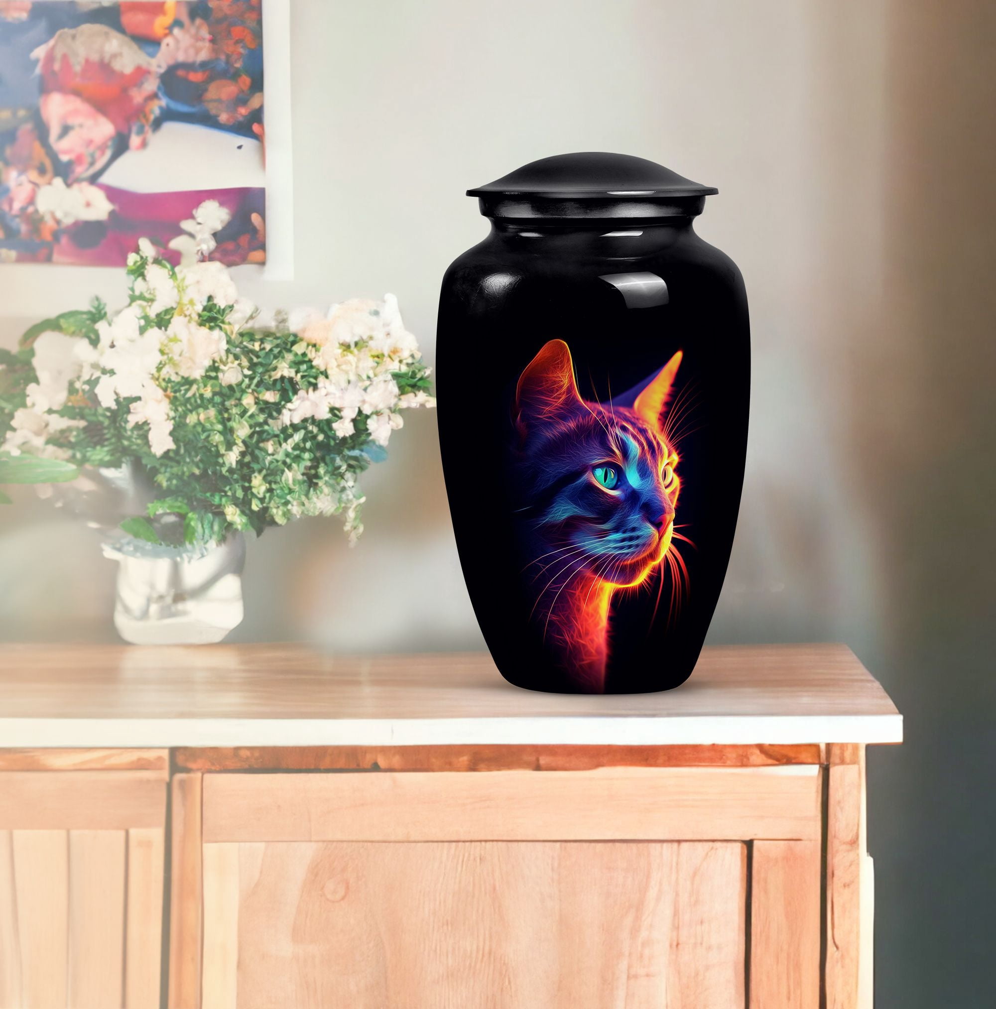 Glowing Cat Urns For Ashes Adult Male - Funeral Cremation Urns For Ashes - Large Urns For Human Ashes Adult Male - Urns For Human Ashes Adult Male & Female Up to 200 Cubic inch (Size -10inch)