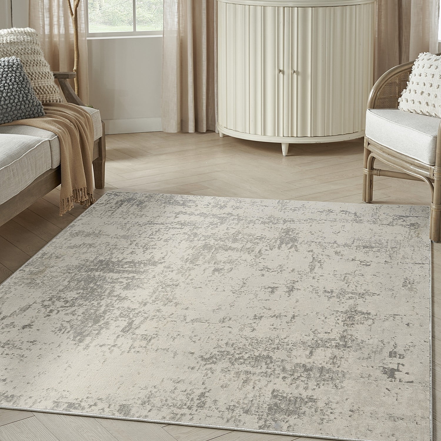 Nourison Concerto Abstract Cream Grey 3'9" x 5'9" Area Rug, (4x6)