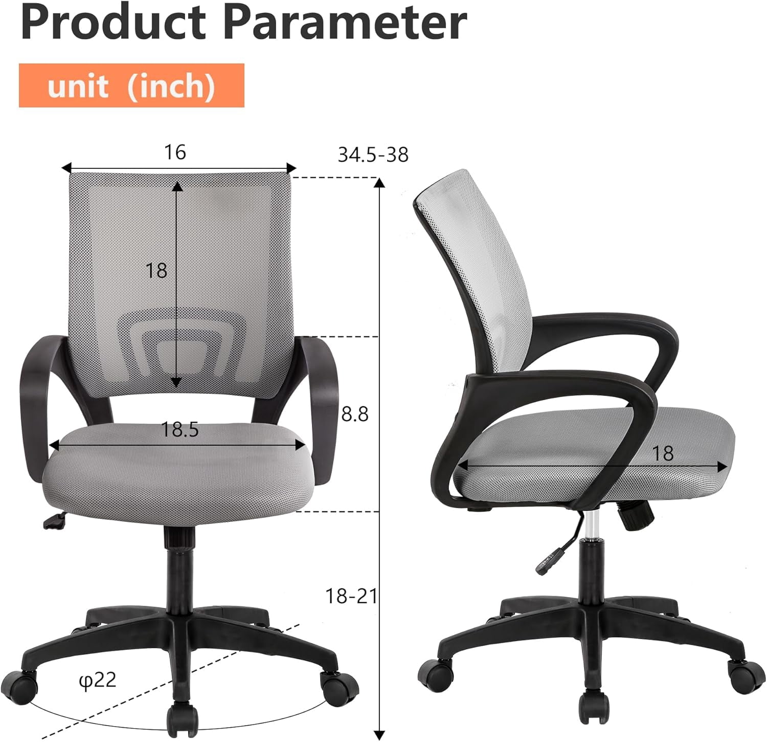 Home Office Chair Desk Computer Chair Adjustable Ergonomic Lumbar Support Armrest Executive with High Density Mesh 360 Degree Swivel Chair for Men Women Adults, Black