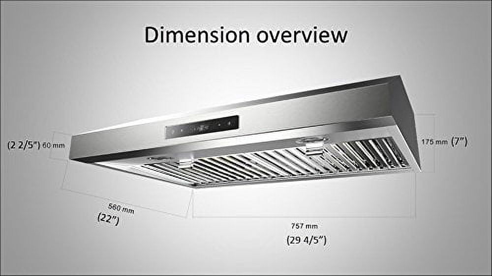 Atlanta 860CFM 30'' Stainless Steel Under Cabinet Range Hood With Dual Motor, 6 Levels Of Speed, Touch Screen, GU10 LED Lights, Baffle Filters, And Oil Tray