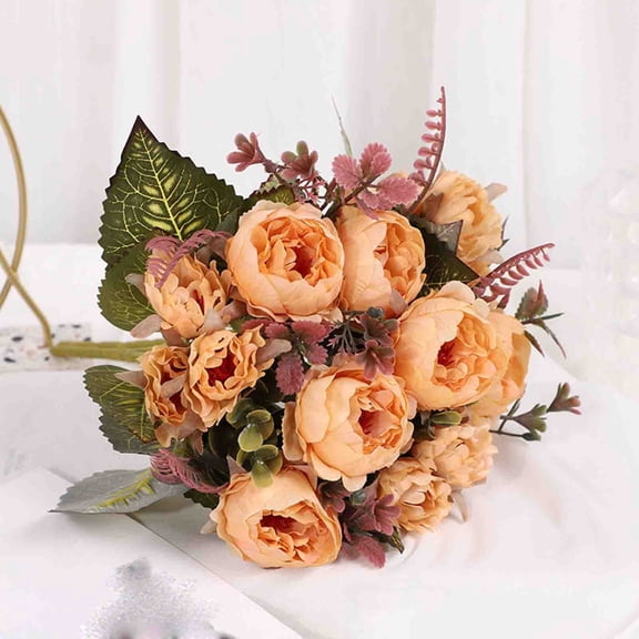 Zoowood Peonies Artificial Flowers Retro Small Peony Bouquet Fake Flowers for Decoration Home Table Centerpieces Wedding Floral, Yellow