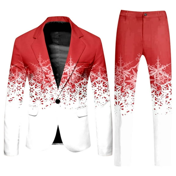 ANINEO Men Christmas Full Print Suit And Pants Sets Stylish Male Outfits Sets