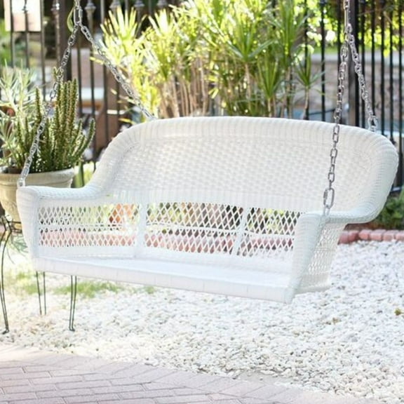 Jeco White Resin Wicker Porch Swing