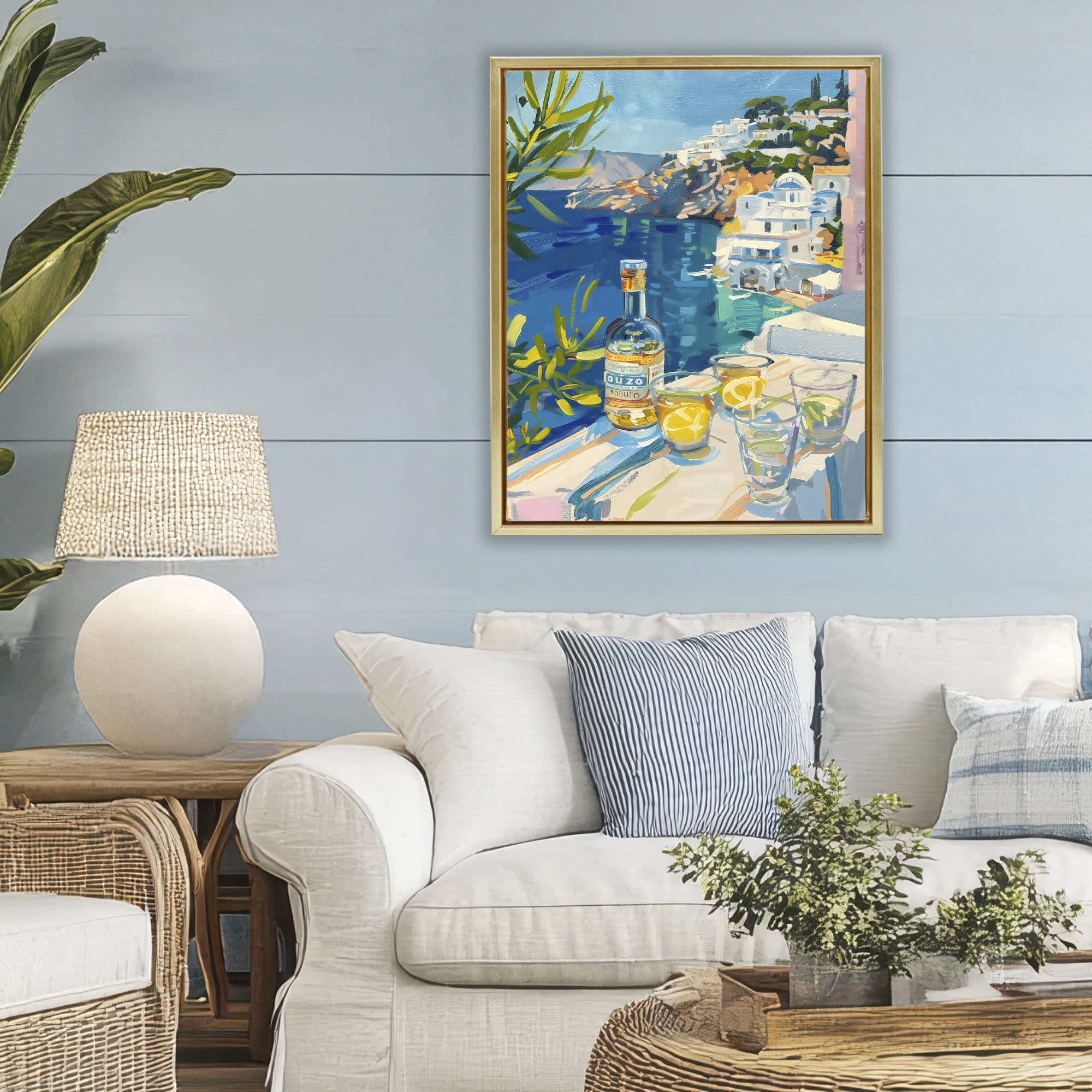 Stupell Industries Drink By The Sea Balcony Gold Framed Floater Canvas Wall Art, design by The Prints Vibe