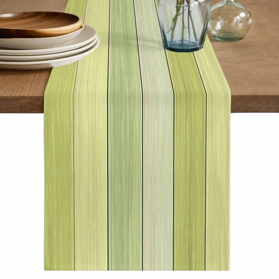 Table Runner 72 Inch Long - Farmhouse Wood Board Decorative Table Scarf, Green Gradient Wooden Dining Table Runners for Wedding Party Kitchen Dining Tables