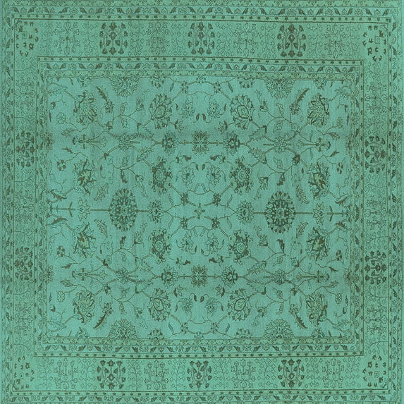 Ahgly Company Indoor Square Oriental Turquoise Blue Industrial Area Rugs, 5' Square