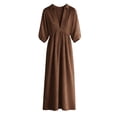 thumbnail image 7 of Odbmxy Womens Dresses Maxi Fall Cotton Linen 3/4 Sleeve Tent Oversized Puff Sleeve Collared Beach Women's Shirt Dress, 7 of 7
