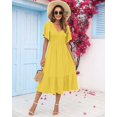 thumbnail image 2 of Vestido de verano AUSELILY para mujer, cuello en V, manga corta, amarillo, 2XL, 2 of 6
